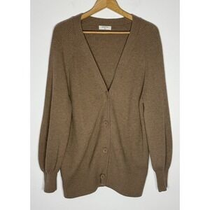 Aritzia Babaton Bespoke Sweater Wool& Linen Blend V-Neck Cardigan Neutral Medium